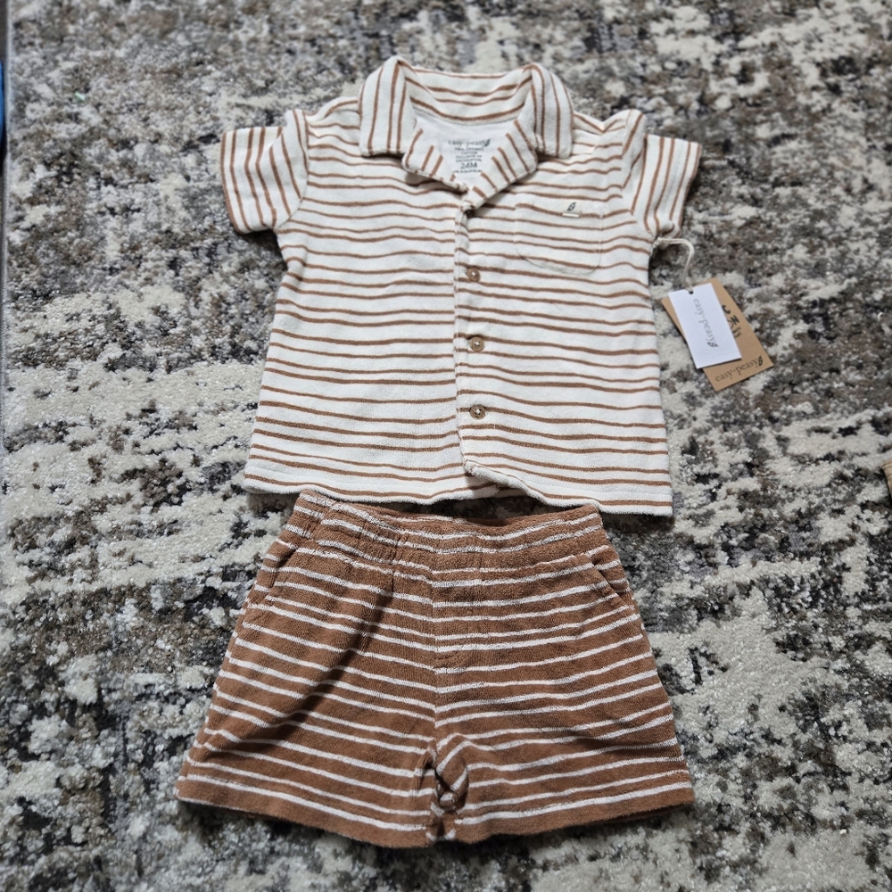 Striped Button-Up Shirt and Shorts Set EASY PEASY